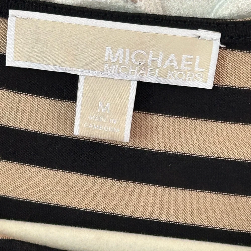Michael Kors Black & Cream Striped Long-Sleeve Top with Neck Cutouts